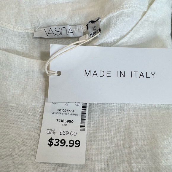 Vansa 100% Linen Short‎ Sleeve White Boho Midi Dress - Picture 8 of 8